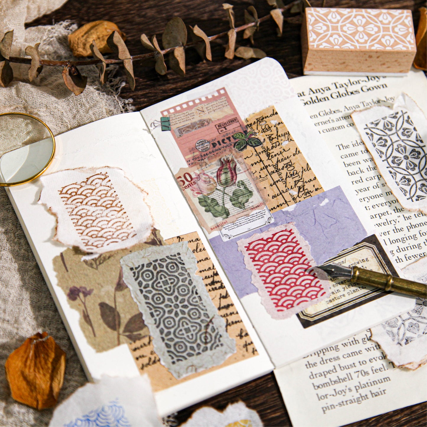 1 Pack Exquisite Pattern Wooden Rubber Stamp