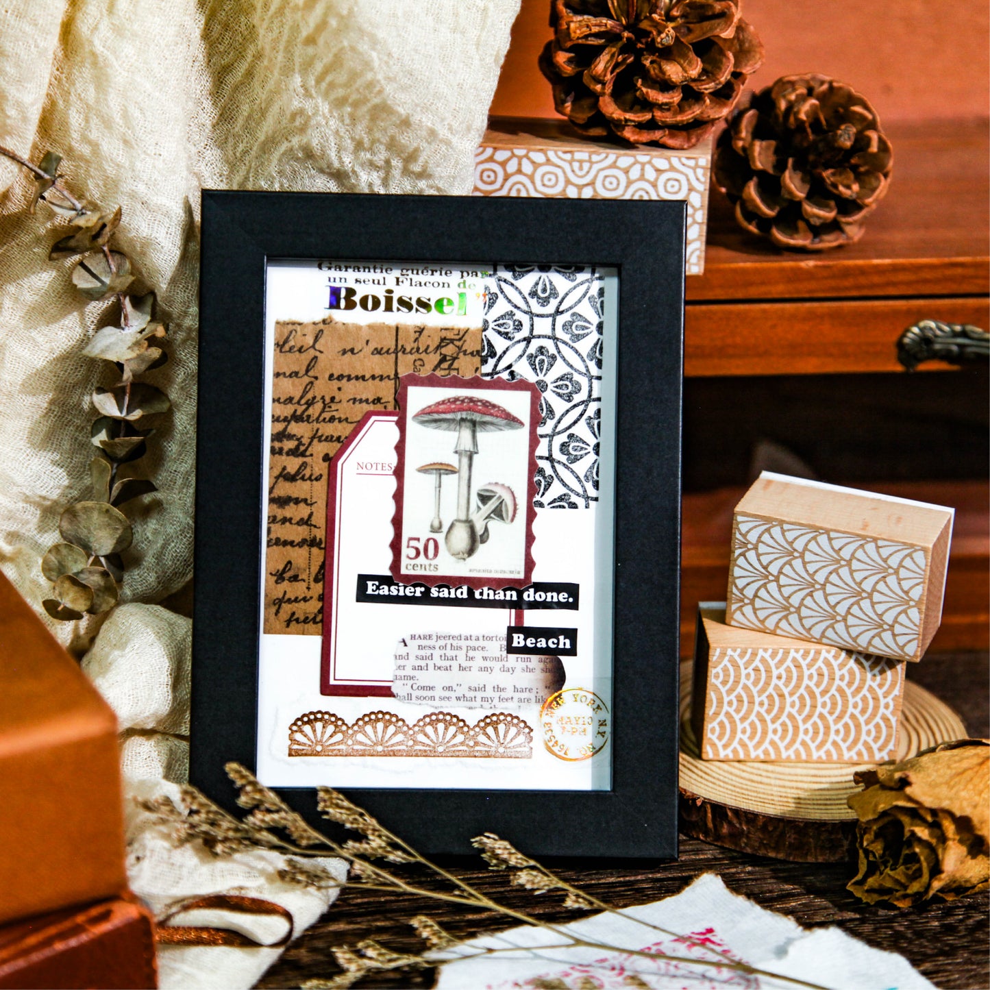 1 Pack Exquisite Pattern Wooden Rubber Stamp