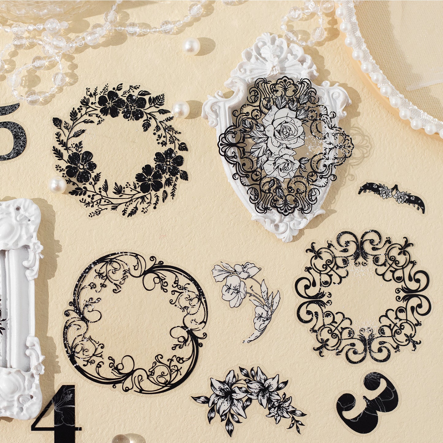15 Pcs Garden Of Flower Lace PET Sticker Set