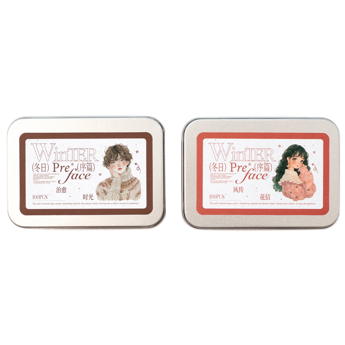 100 Pcs Winter Prologue Character Paper Sticker Set With A Tin Box