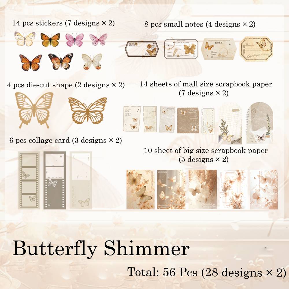 56 Pcs Journey Through The Years Sticker & Material Paper Set