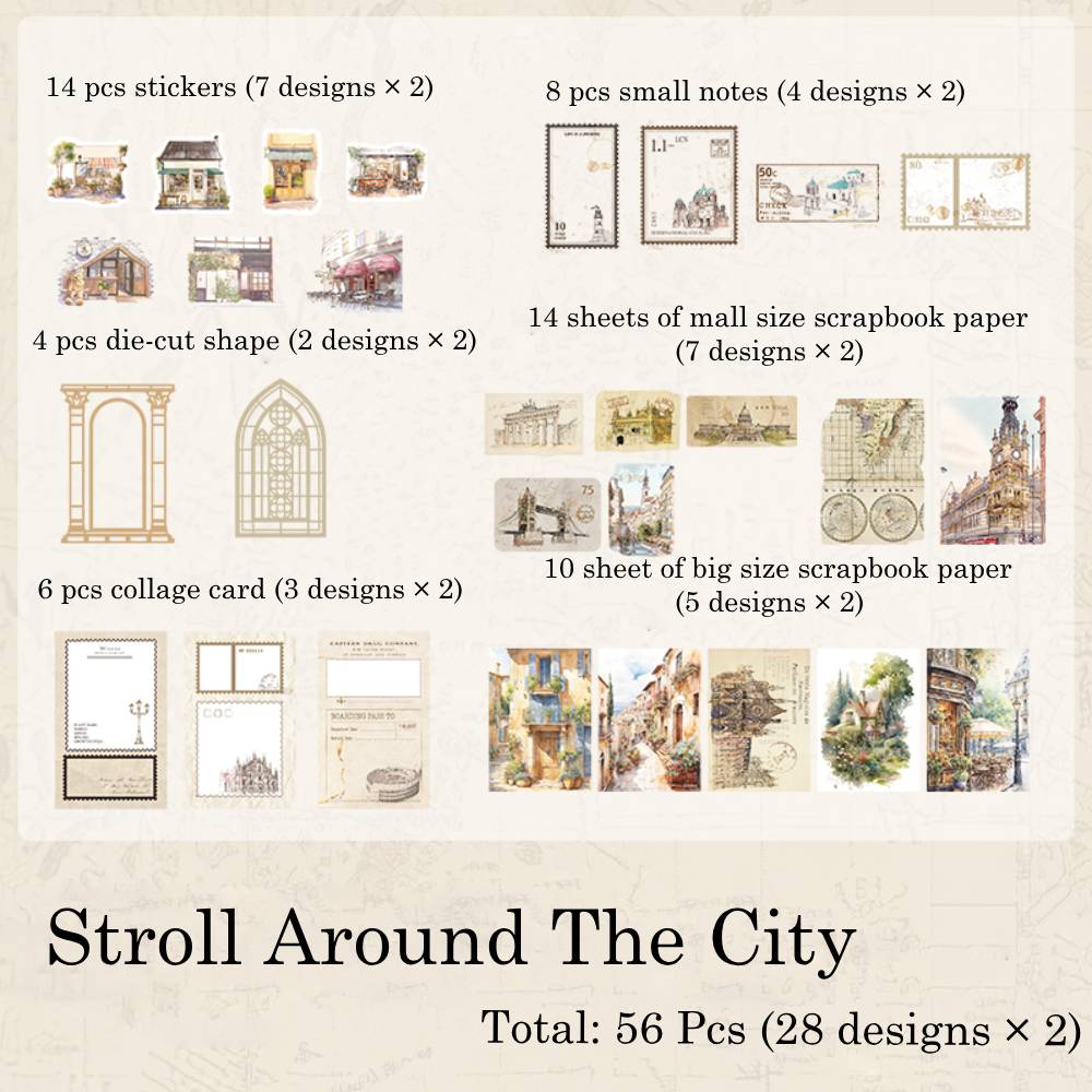 56 Pcs Journey Through The Years Sticker & Material Paper Set