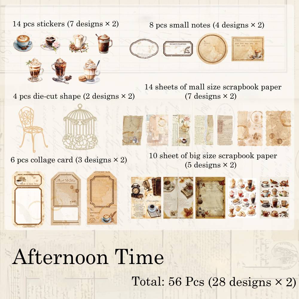 56 Pcs Journey Through The Years Sticker & Material Paper Set