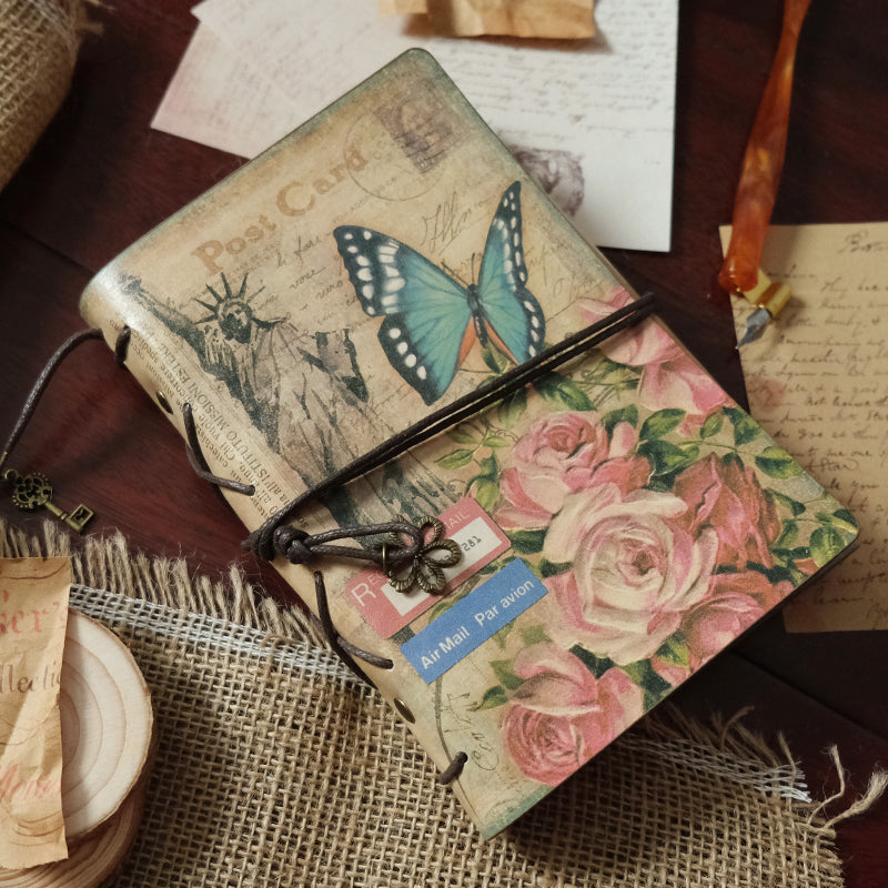 Butterfly & Flower Vintage Kraft Paper Refillable Bullet Journal