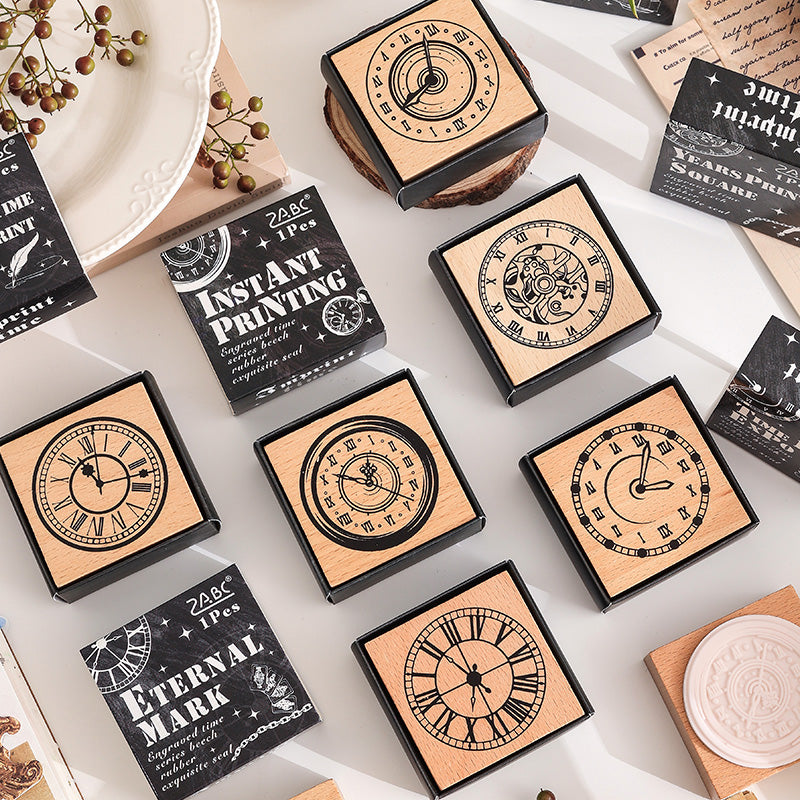 1 Pc Time Printing Wooden Rubber Stamp Set