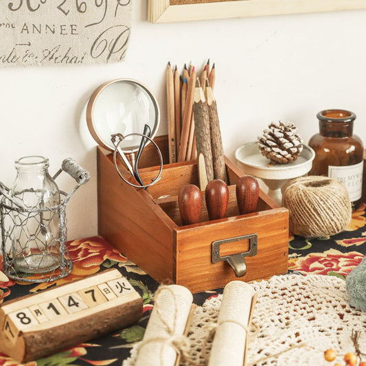 Boîte de rangement rétro en bois à 3 compartiments