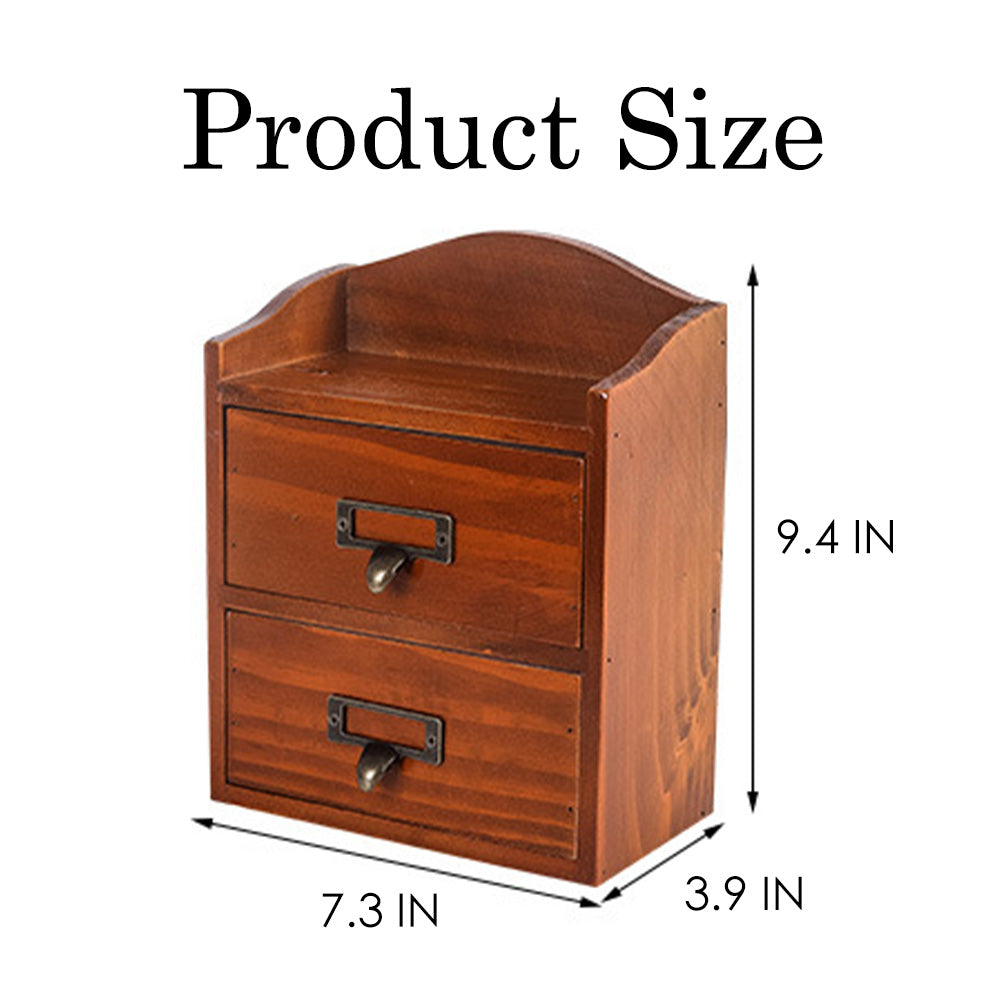 Boîte de rangement rétro en bois à 2 tiroirs