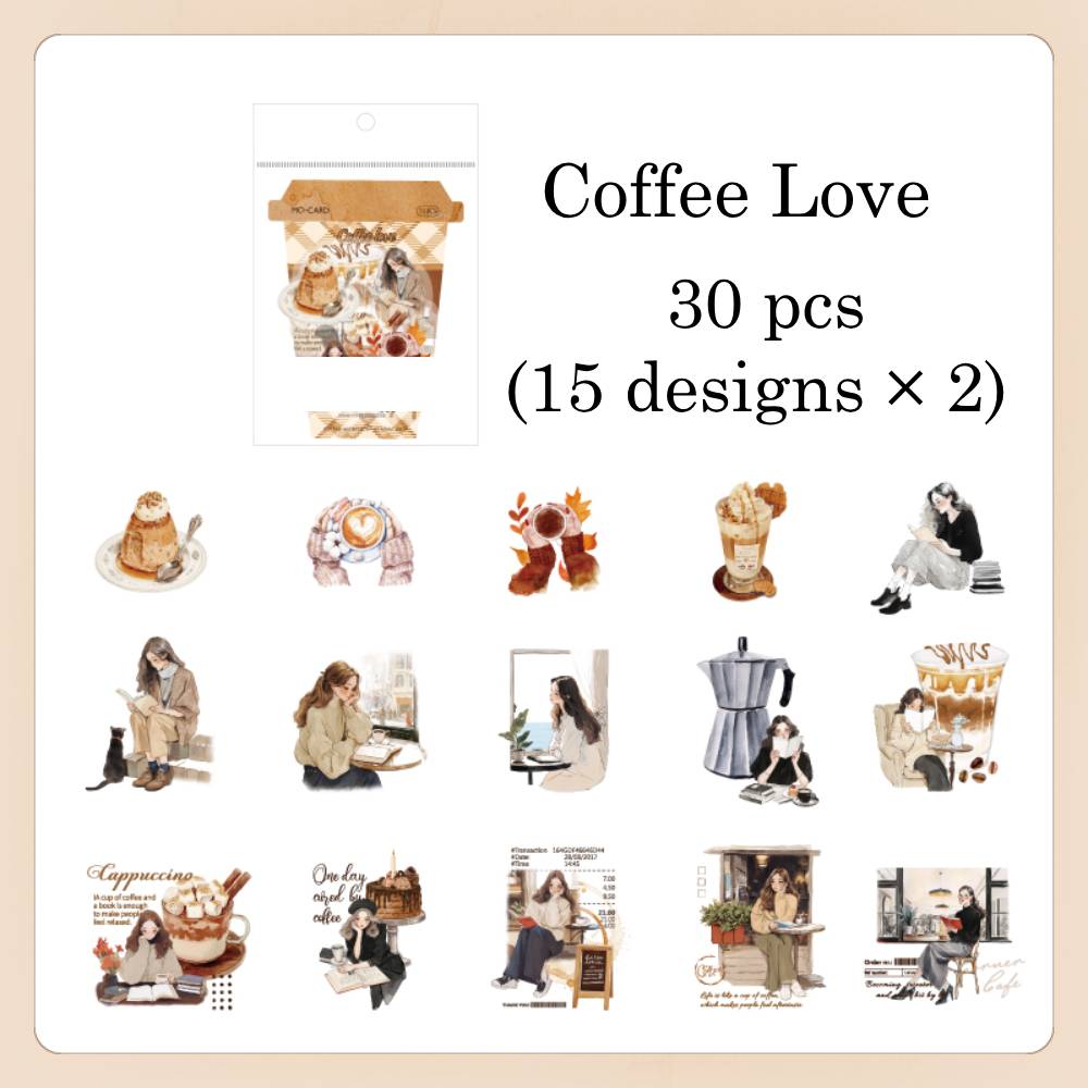 30 Pcs A Cup Of Coffee Time PET Sticker Set