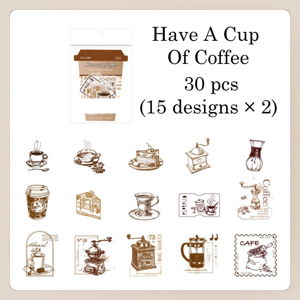 30 Pcs A Cup Of Coffee Time PET Sticker Set