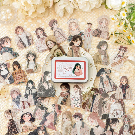 100 Pcs Winter Prologue Character Paper Sticker Set With A Tin Box