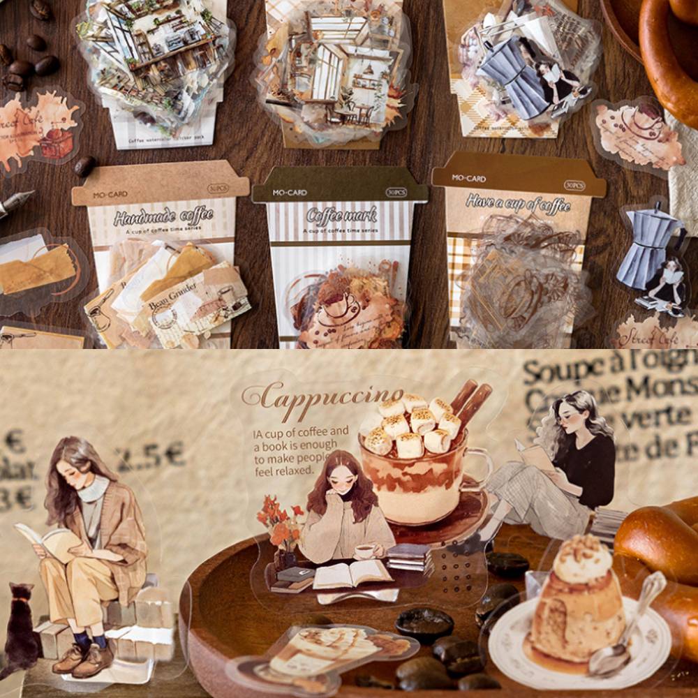 30 Pcs A Cup Of Coffee Time PET Sticker Set