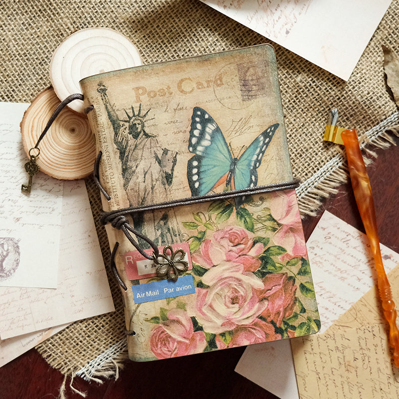 Butterfly & Flower Vintage Kraft Paper Refillable Bullet Journal