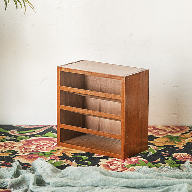 Boîte de rangement rétro en bois à 4 compartiments inclinés