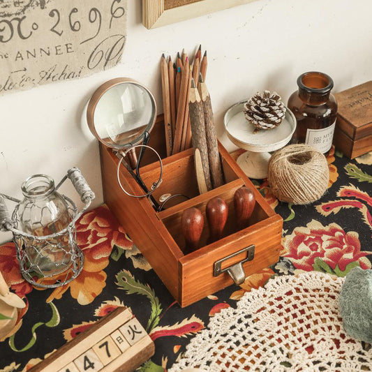 Boîte de rangement rétro en bois à 3 compartiments