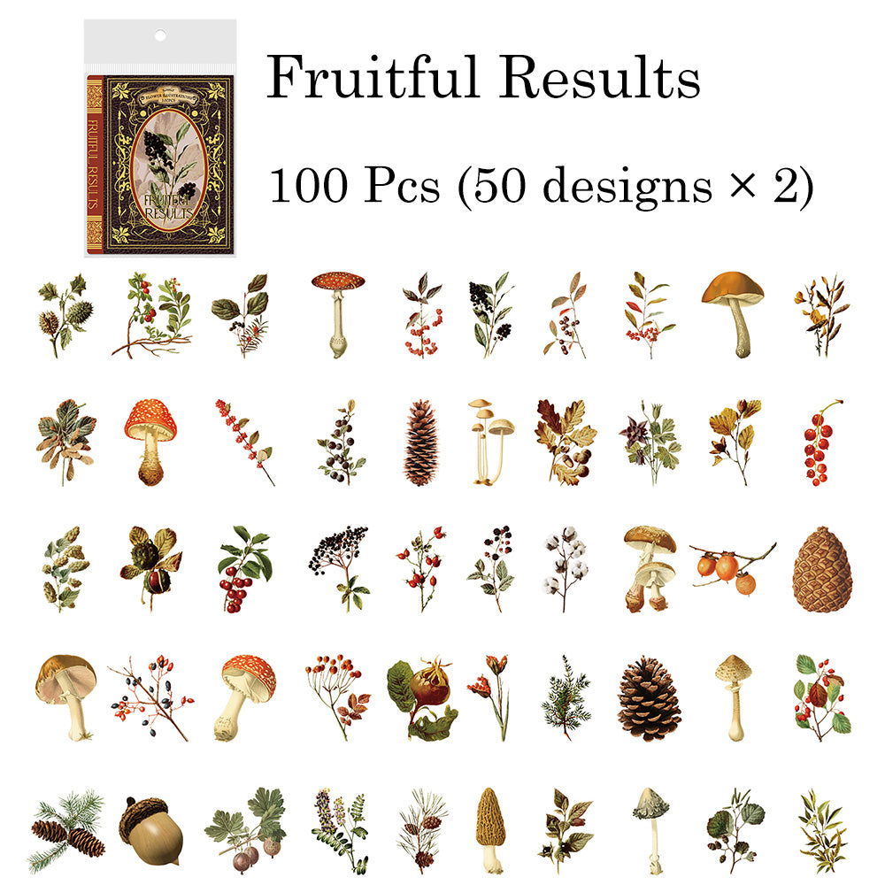 100 Pcs flower Illustrations PET Sticker Set