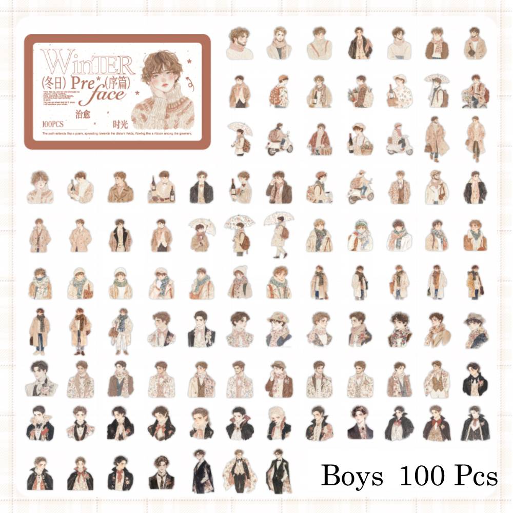 100 Pcs Winter Prologue Character Paper Sticker Set With A Tin Box