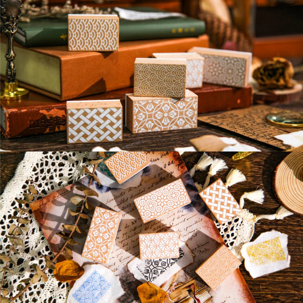 1 Pack Exquisite Pattern Wooden Rubber Stamp