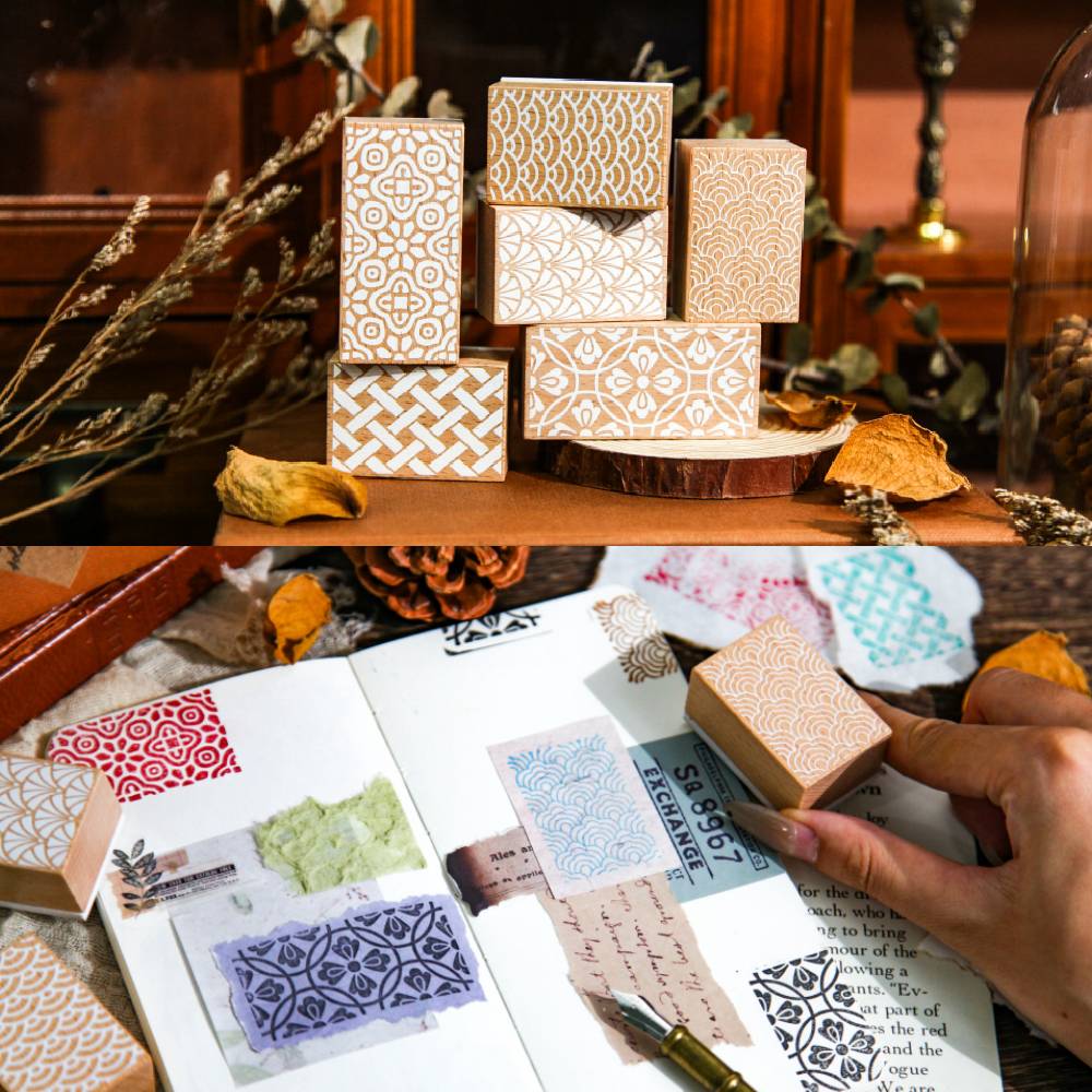 1 Pack Exquisite Pattern Wooden Rubber Stamp