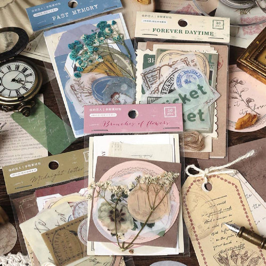 30 Pcs Old Dreams Now Sticker & Material Paper Set