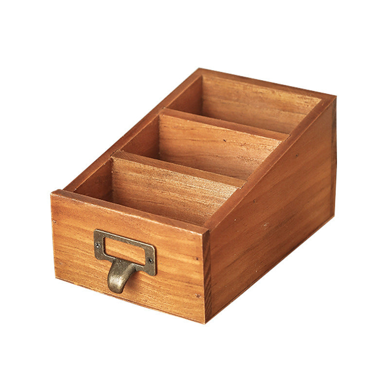 Boîte de rangement rétro en bois à 3 compartiments