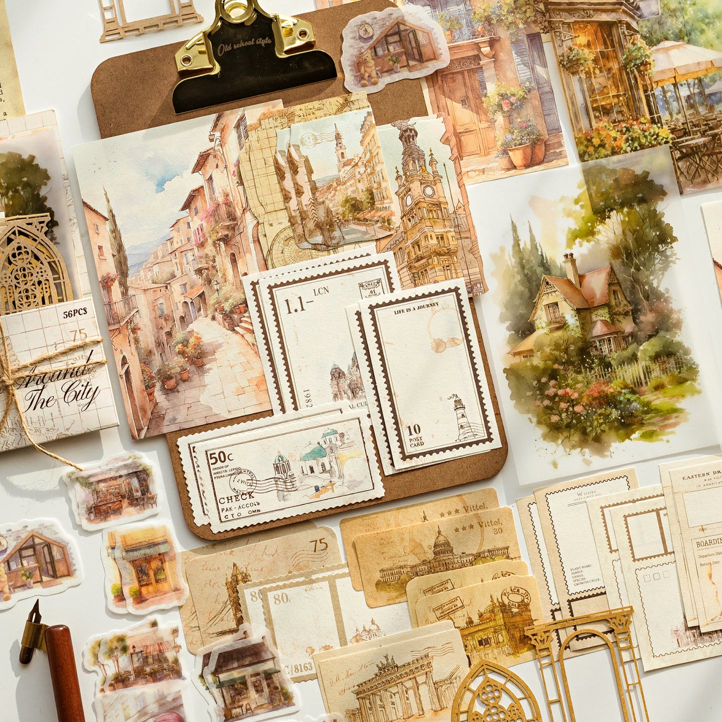 56 Pcs Journey Through The Years Sticker & Material Paper Set