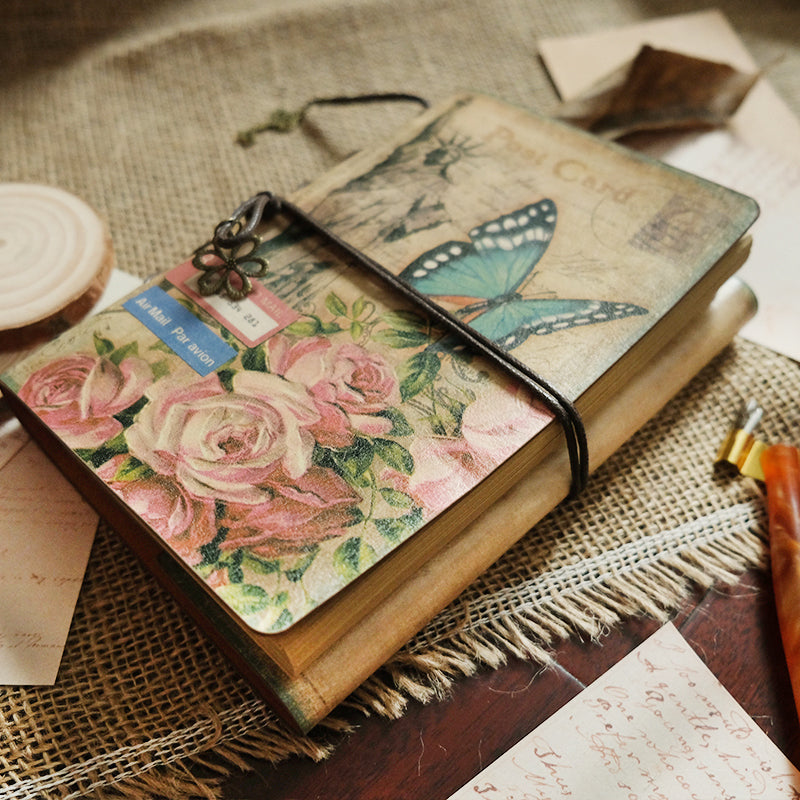 Butterfly & Flower Vintage Kraft Paper Refillable Bullet Journal