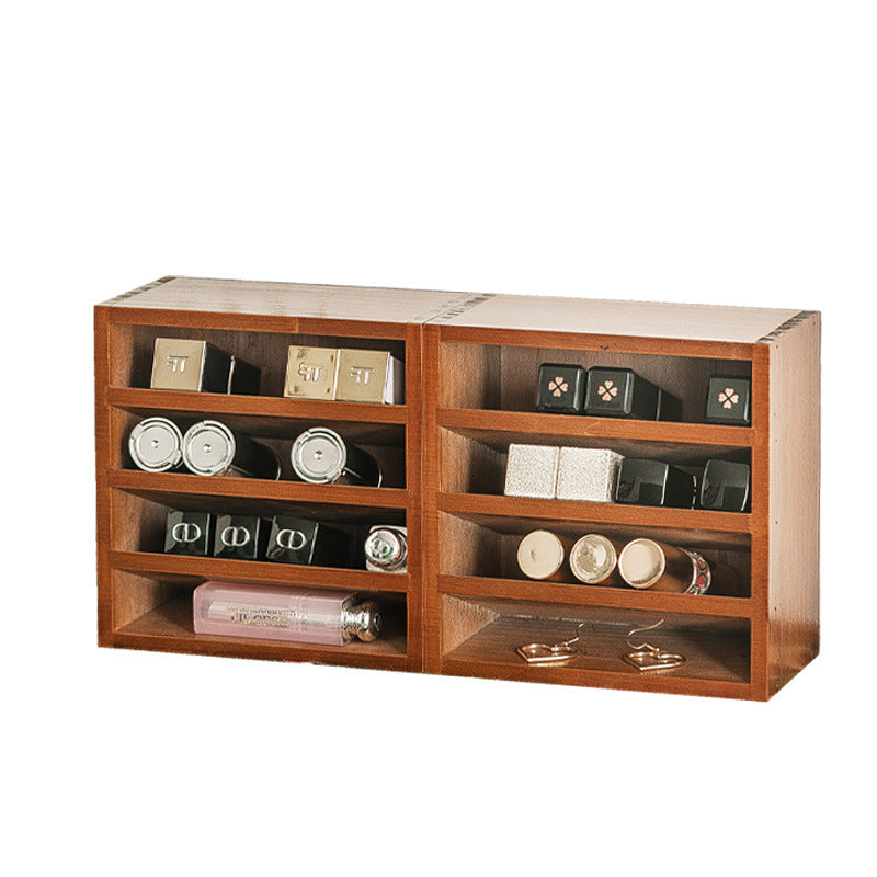 Boîte de rangement rétro en bois à 4 compartiments inclinés