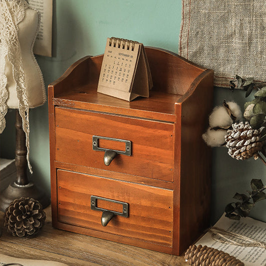 Boîte de rangement rétro en bois à 2 tiroirs