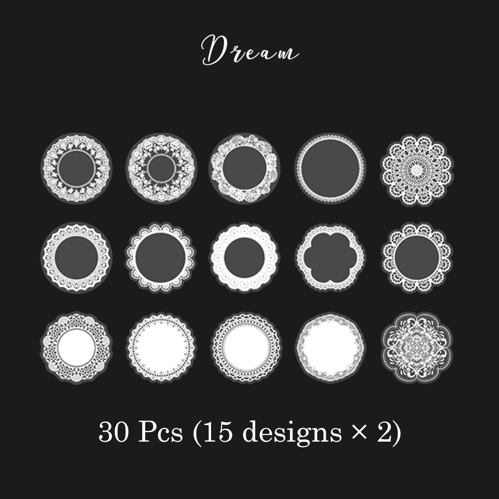 30 Pcs Alice's Adventures Lace PET Sticker Set