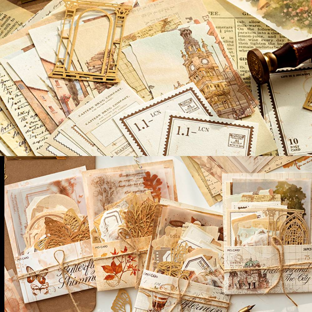 56 Pcs Journey Through The Years Sticker & Material Paper Set