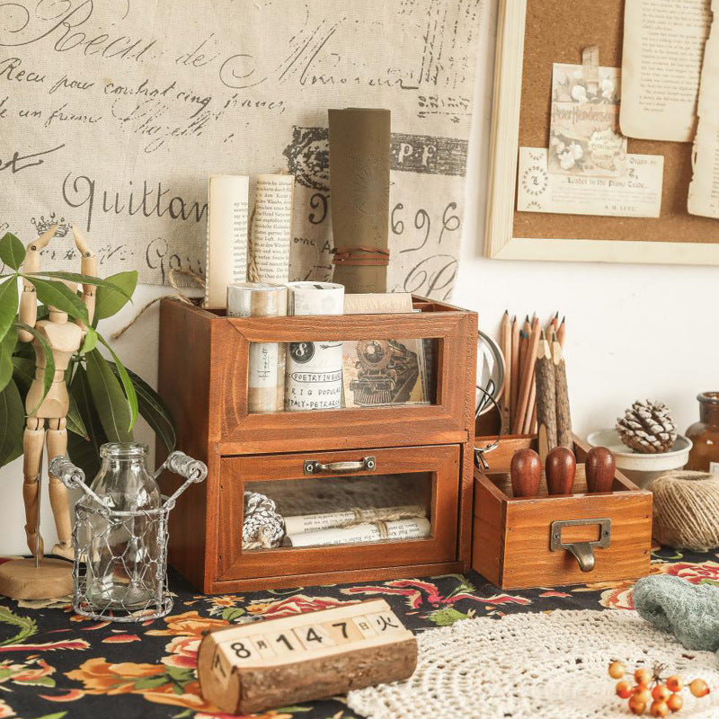 Boîte de rangement rétro en bois à 3 compartiments
