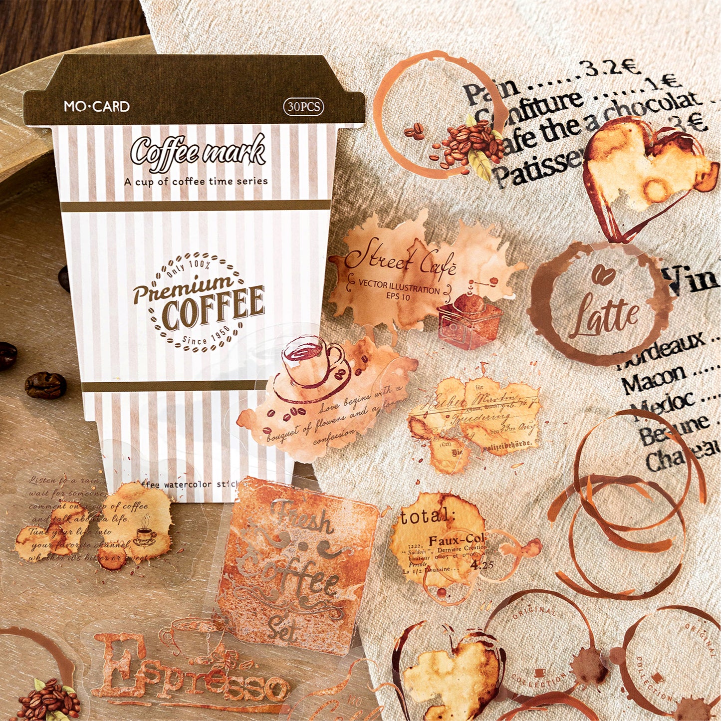 30 Pcs A Cup Of Coffee Time PET Sticker Set