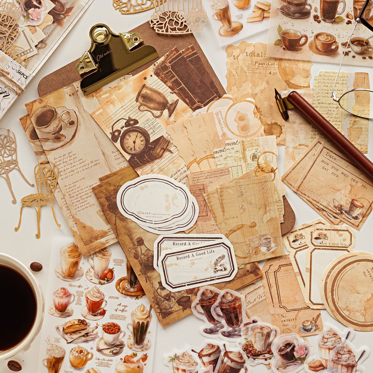 56 Pcs Journey Through The Years Sticker & Material Paper Set