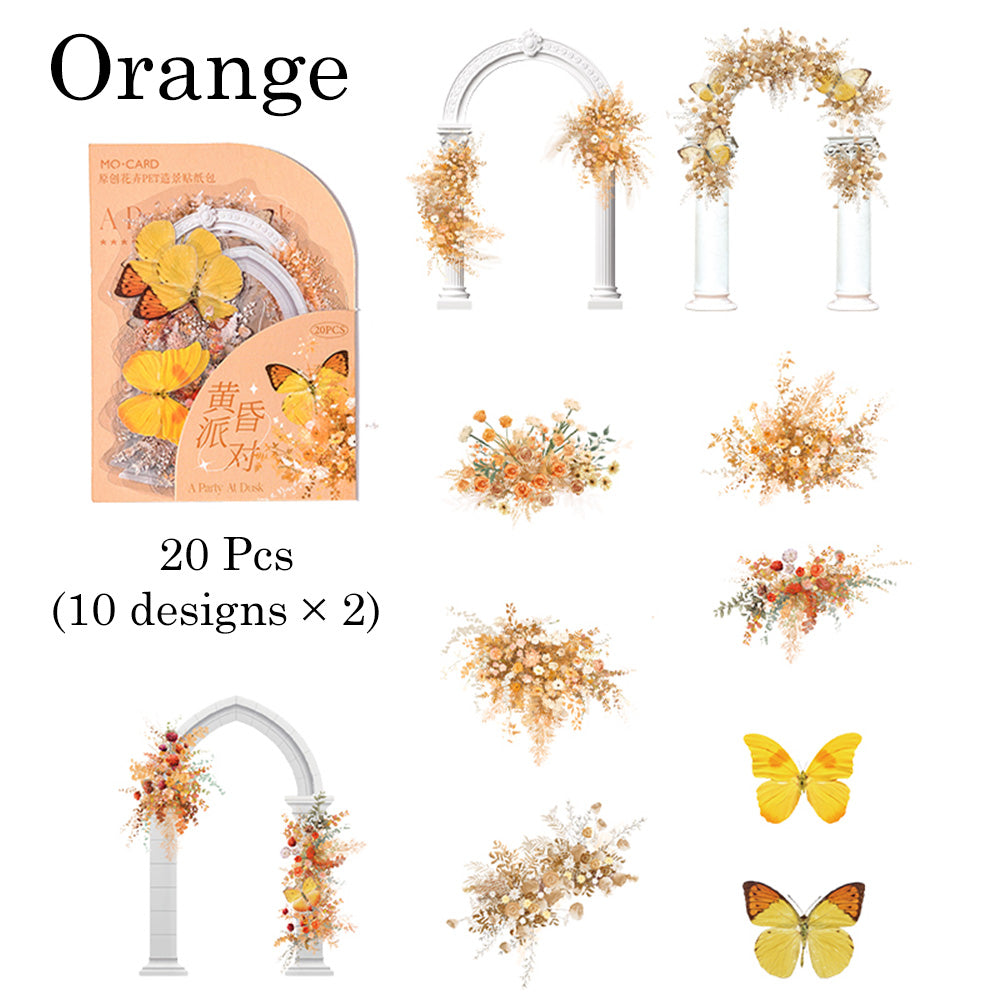 Lot de 20 autocollants en PET motif arche romantique