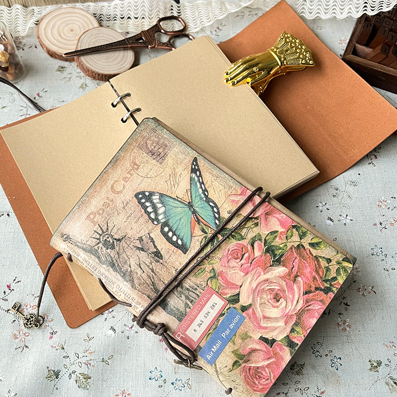 Butterfly & Flower Vintage Kraft Paper Refillable Bullet Journal