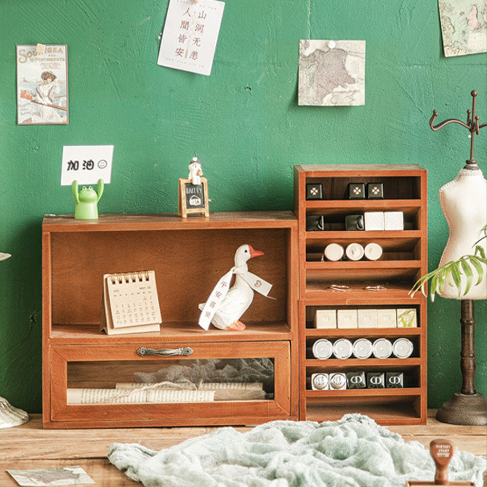 Boîte de rangement rétro en bois à 4 compartiments inclinés