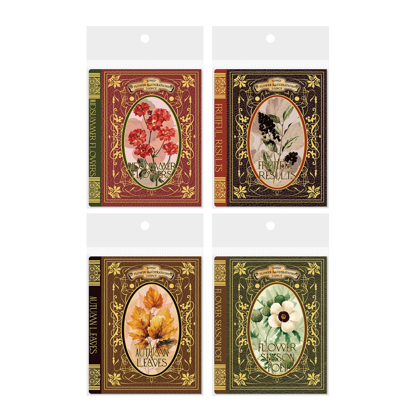 100 Pcs flower Illustrations PET Sticker Set