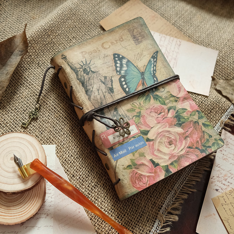 Butterfly & Flower Vintage Kraft Paper Refillable Bullet Journal