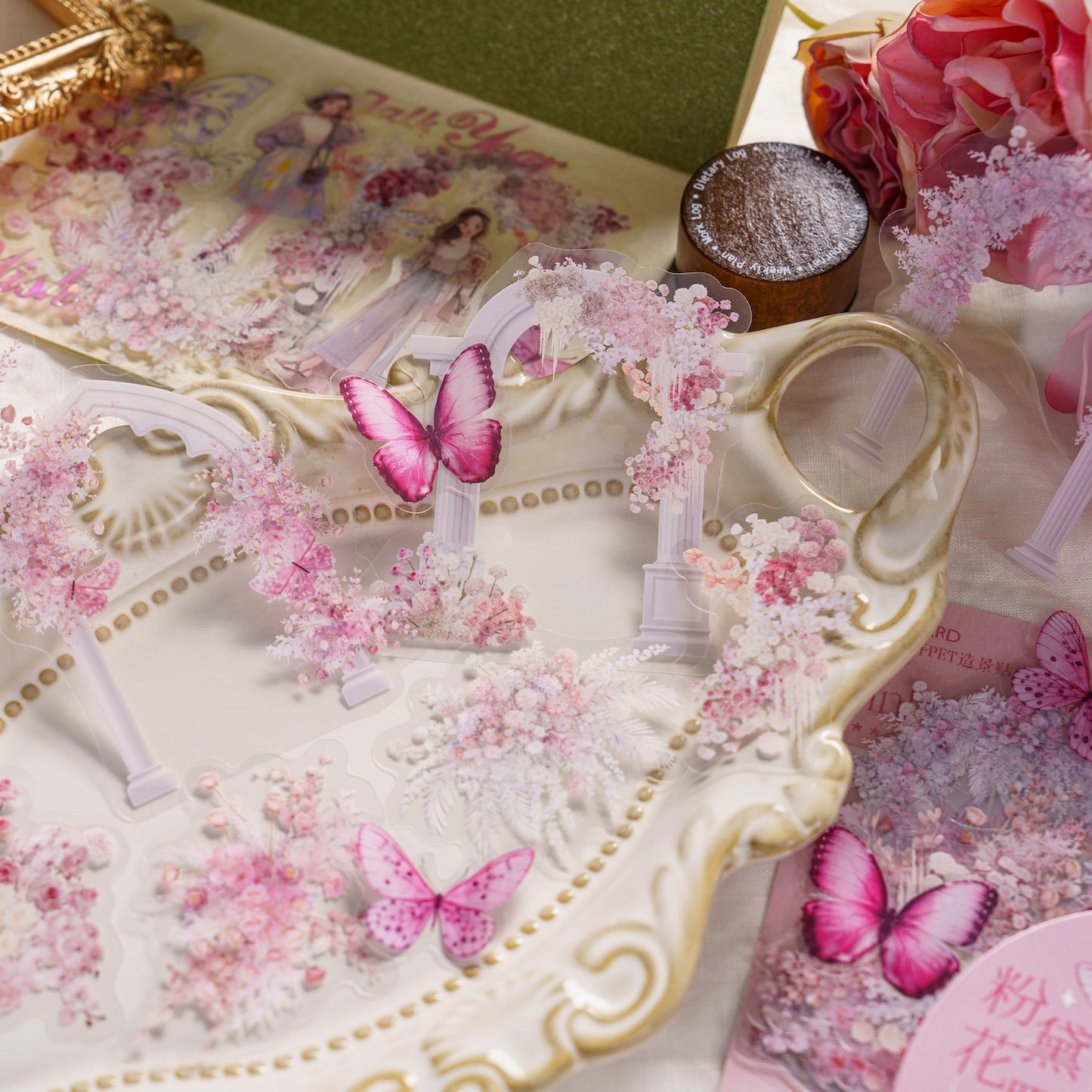 Lot de 20 autocollants en PET motif arche romantique