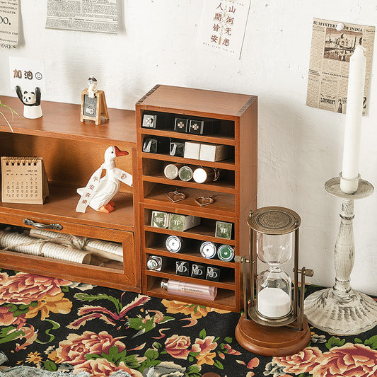 Boîte de rangement rétro en bois à 4 compartiments inclinés