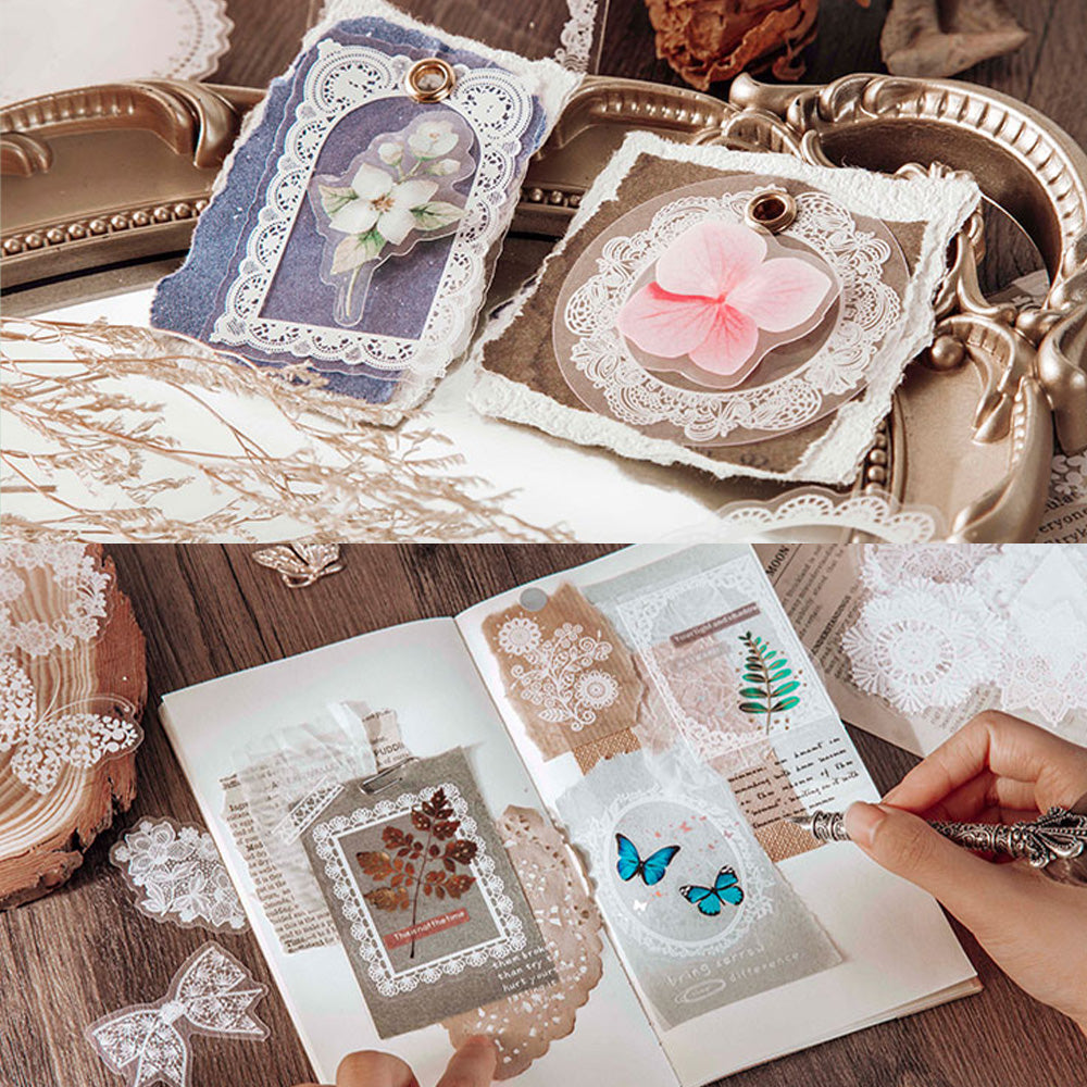 30 Pcs Alice's Adventures Lace PET Sticker Set