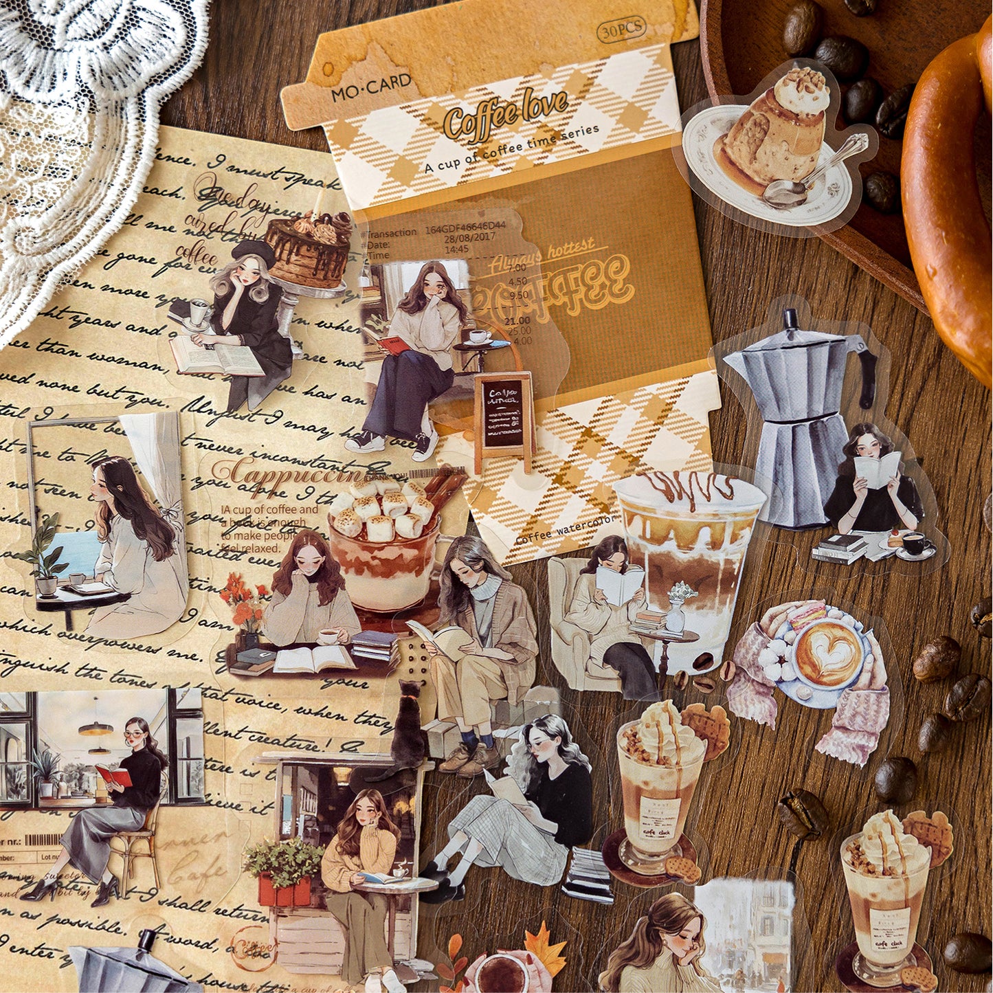 30 Pcs A Cup Of Coffee Time PET Sticker Set