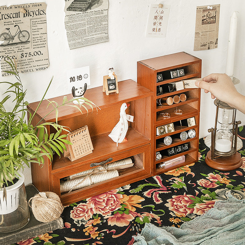 Boîte de rangement rétro en bois à 4 compartiments inclinés