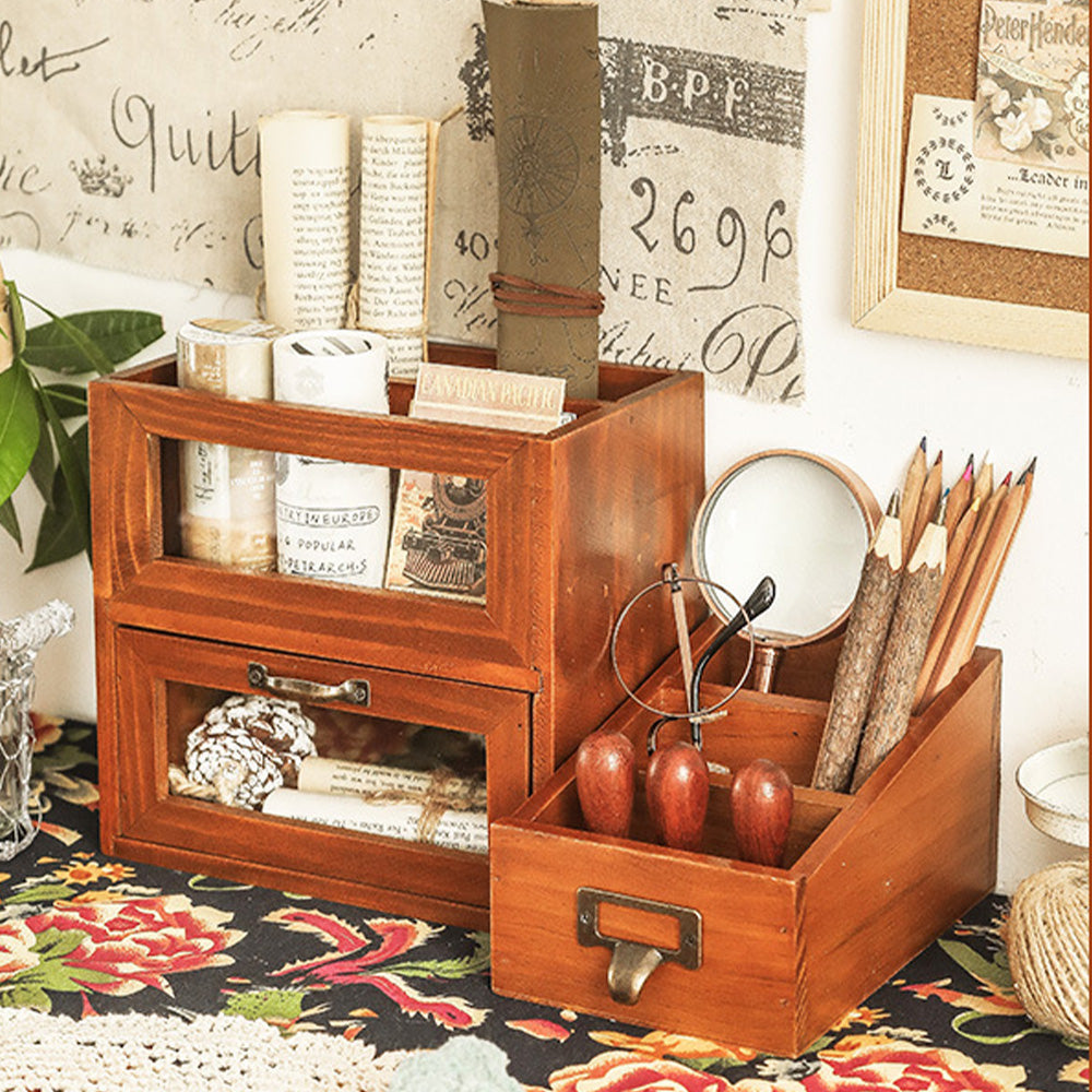 Boîte de rangement rétro en bois à 3 compartiments