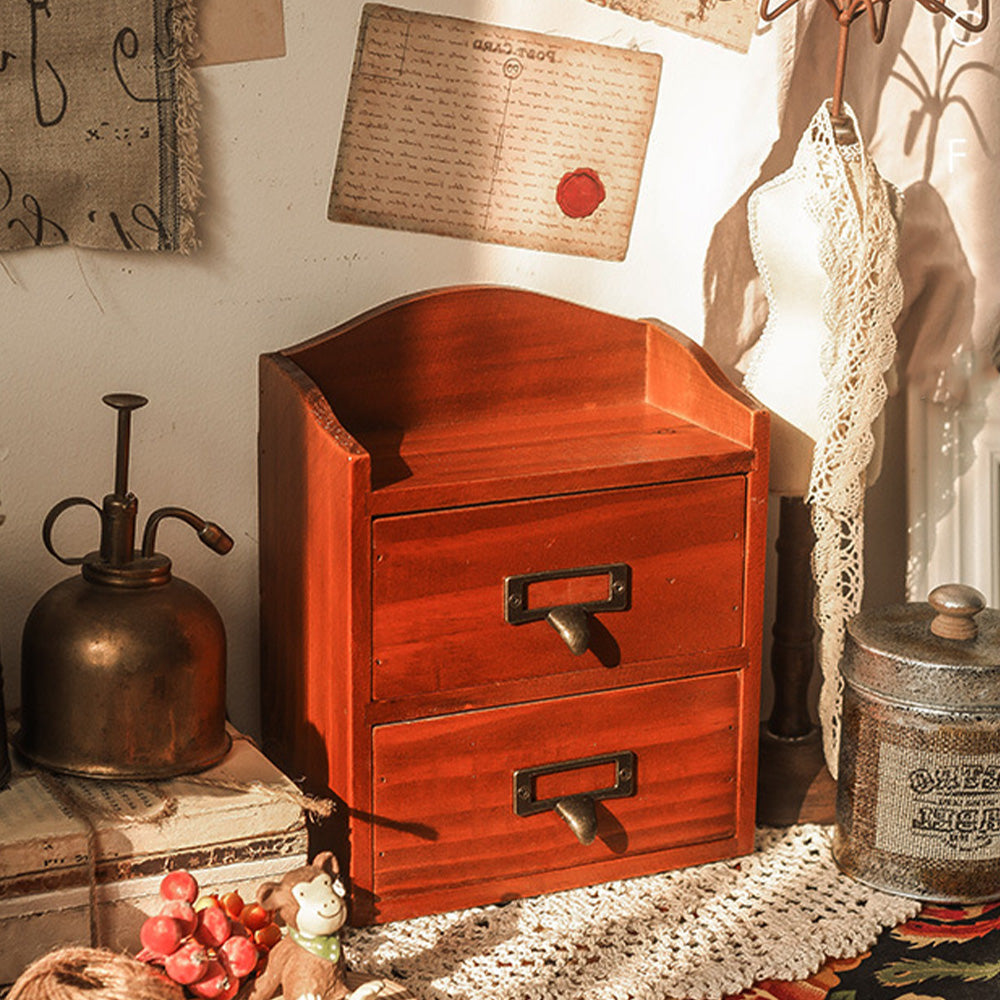 Boîte de rangement rétro en bois à 2 tiroirs