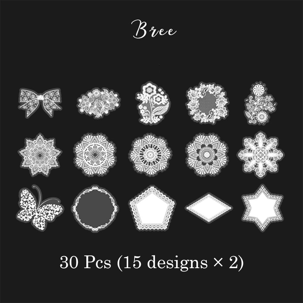 30 Pcs Alice's Adventures Lace PET Sticker Set