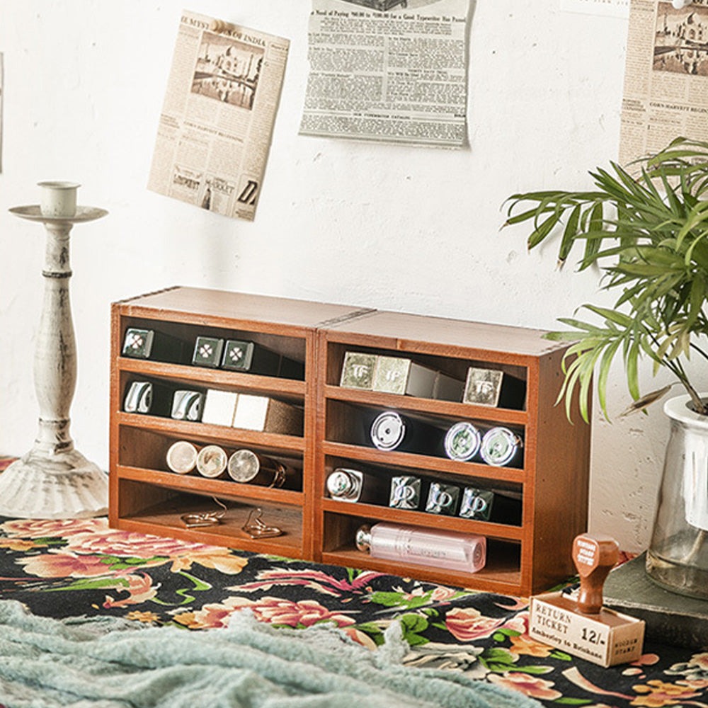 Boîte de rangement rétro en bois à 4 compartiments inclinés