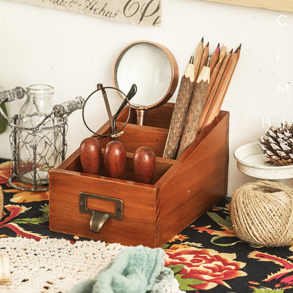 Boîte de rangement rétro en bois à 3 compartiments