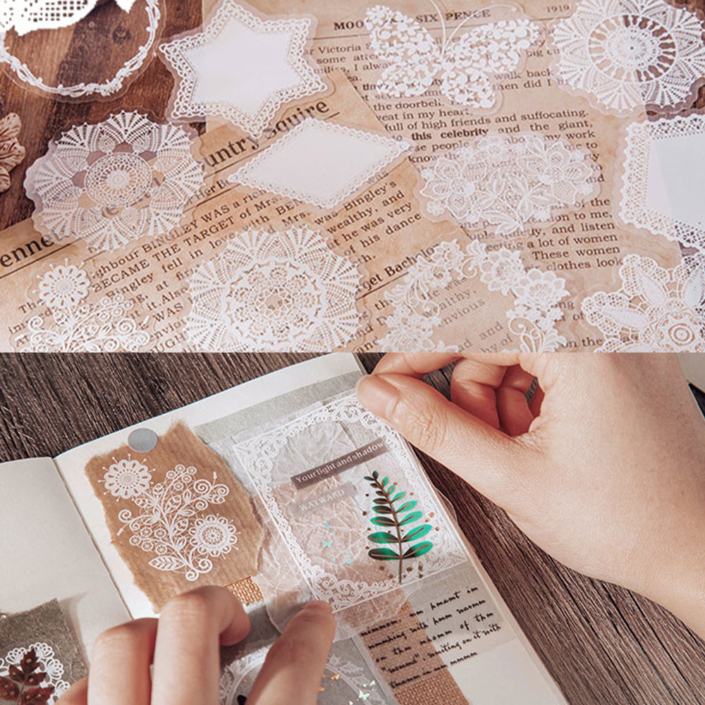 30 Pcs Alice's Adventures Lace PET Sticker Set