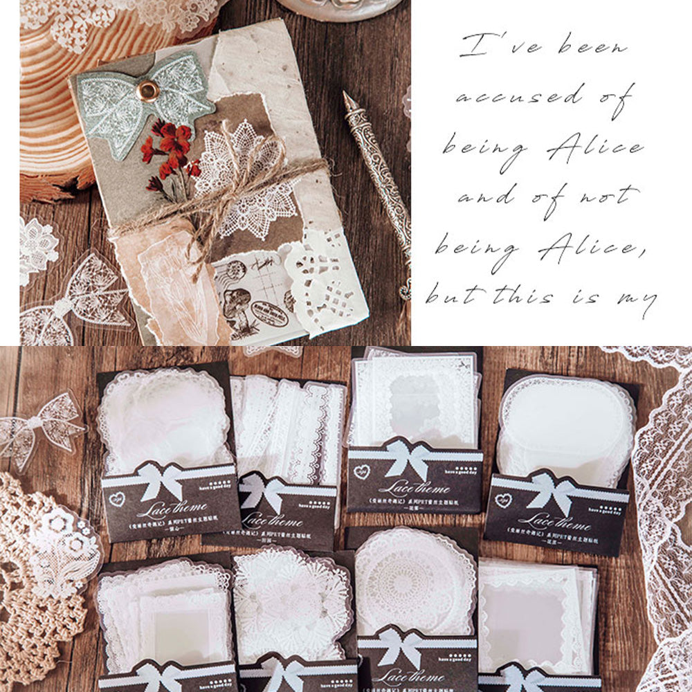 30 Pcs Alice's Adventures Lace PET Sticker Set